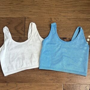 90 Degree By Reflex women’s Sz M White and Blue crop Tops